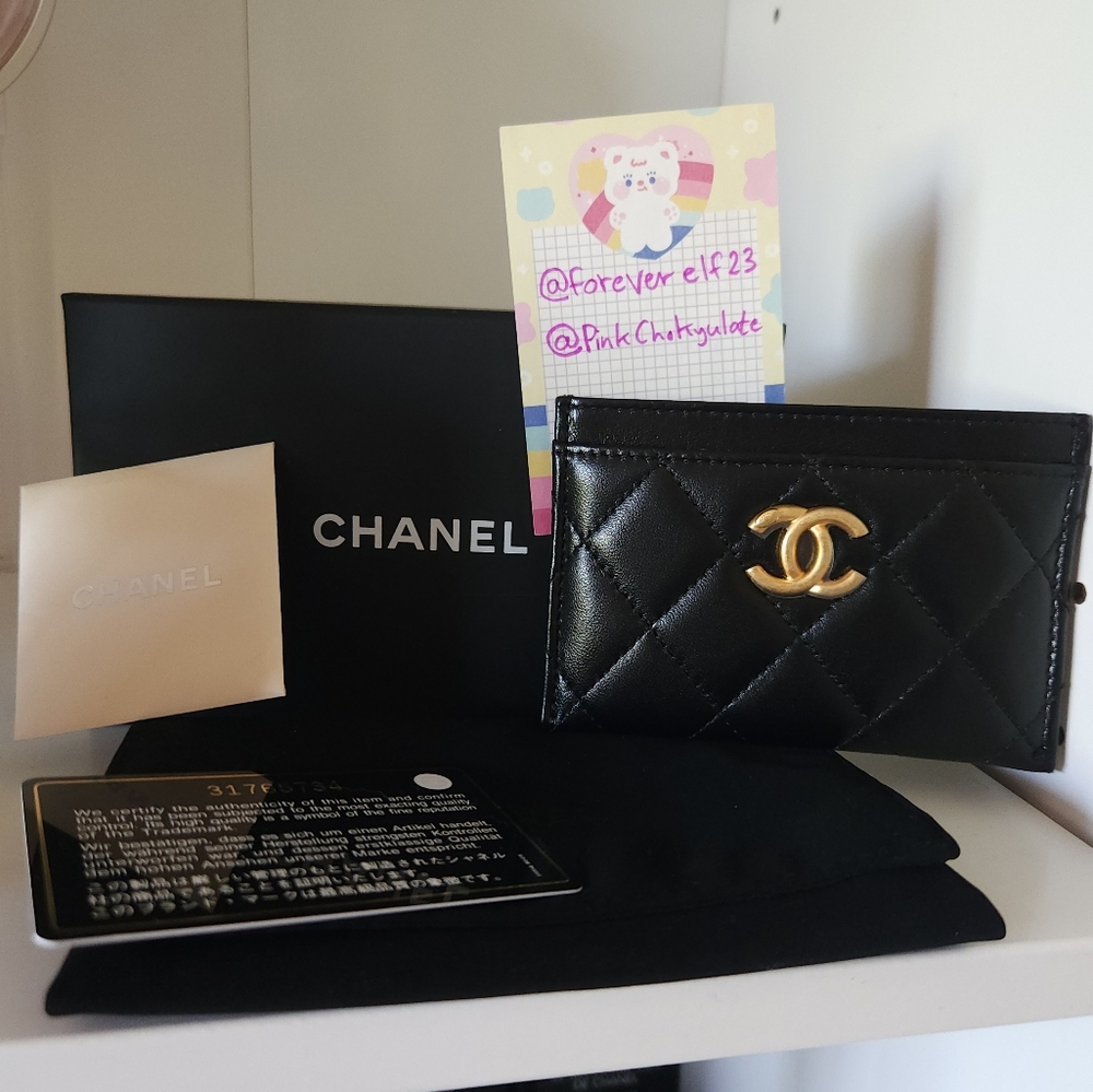 Chanel Lambskin Quilted CC Card Holder Black